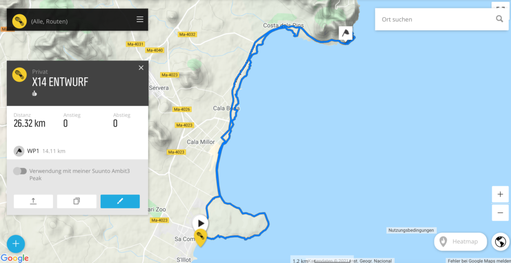 Karte - Entwurf Etappe X14 - Mallorca Umrundung